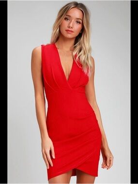 Lulu's Red Sleeveless V-Neck Mini Dress